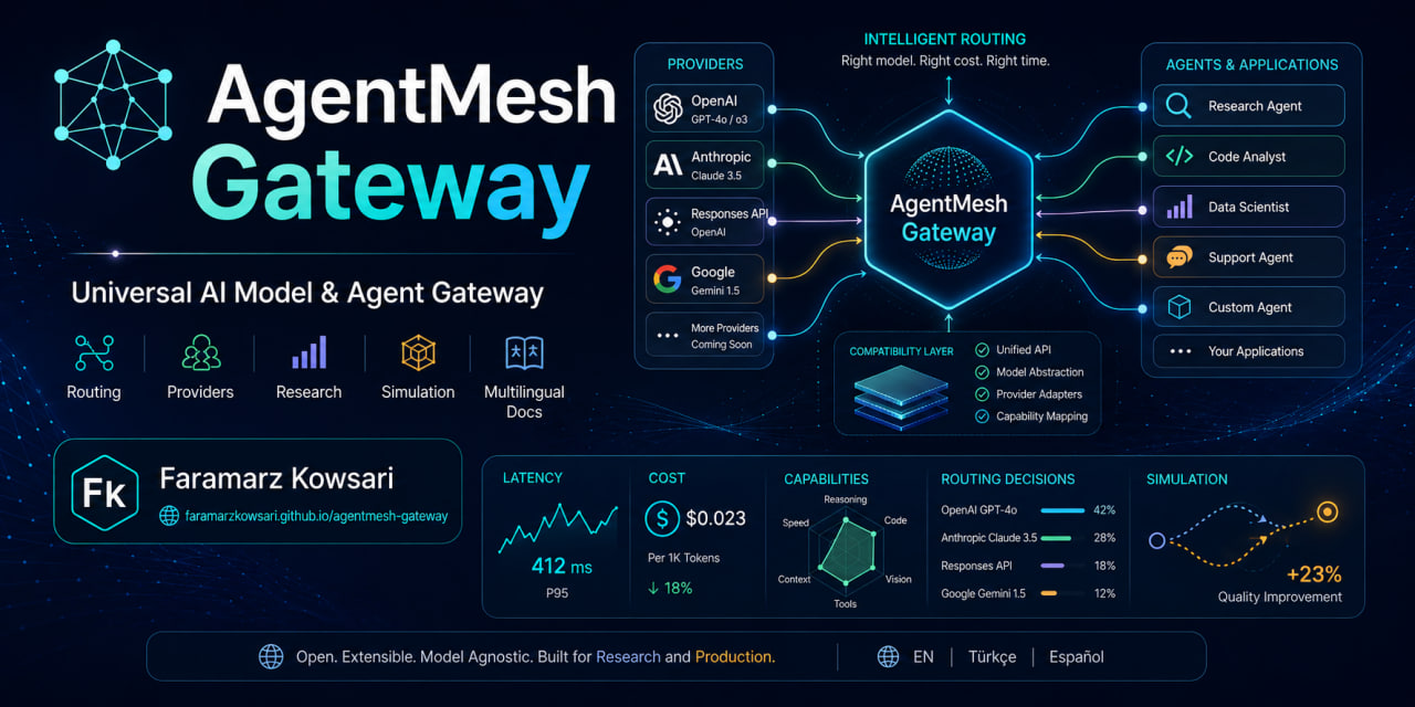 AgentMesh Gateway social preview by Faramarz Kowsari