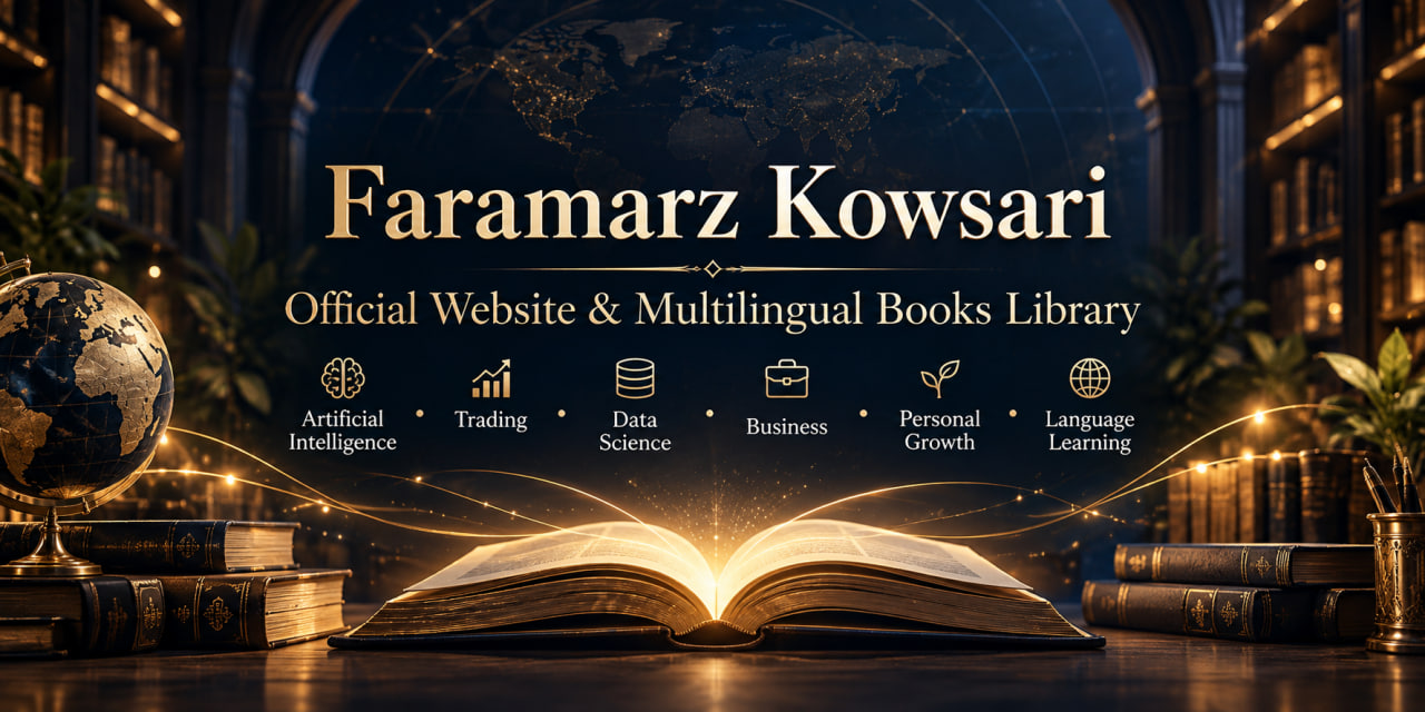 Faramarz Kowsari Official Website and Multilingual Books Library, featuring artificial intelligence, trading, data science, business, personal growth and language learning